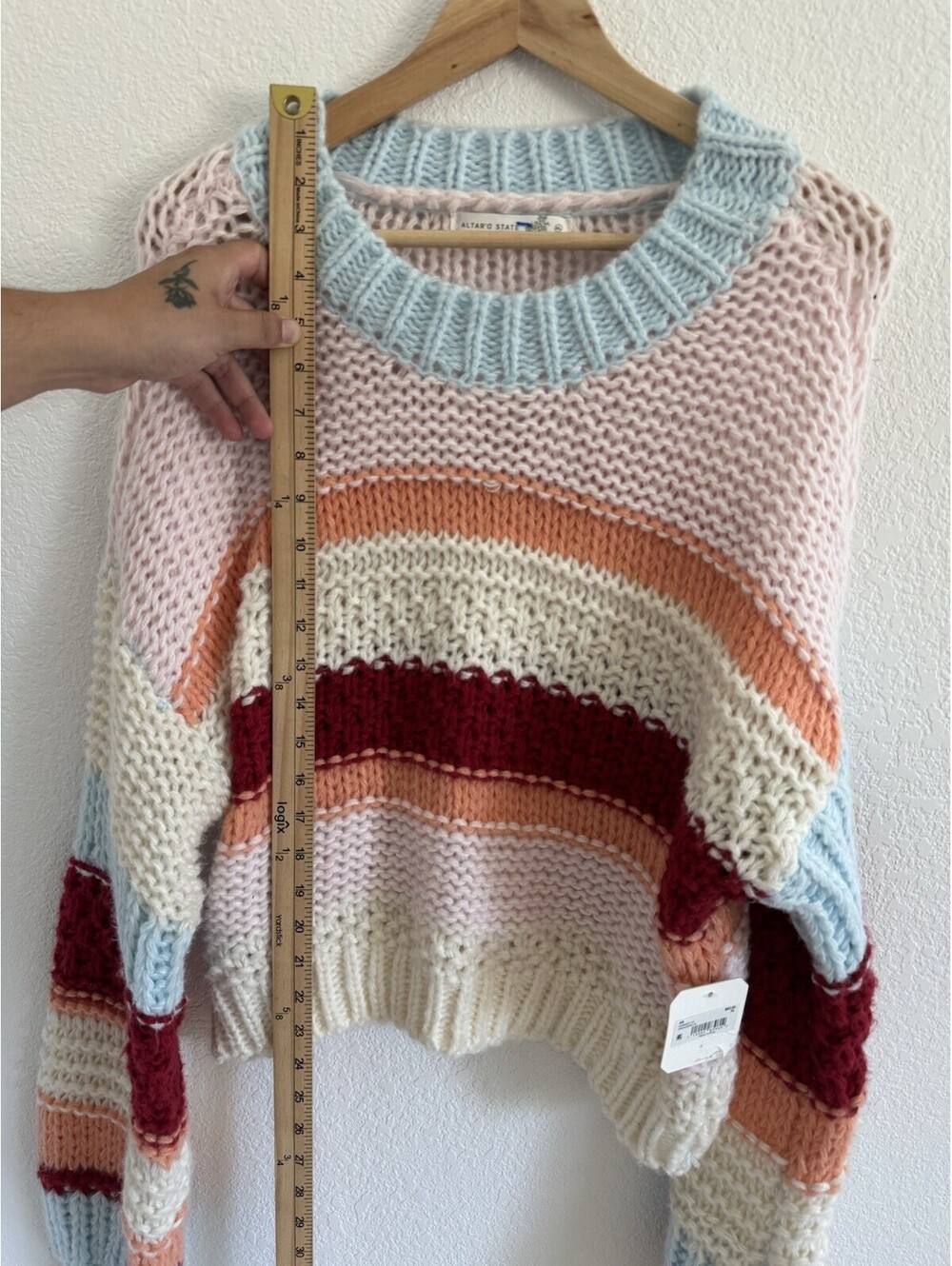 NWT Altar'd State Sz XL Hollis Chunky Knit Multicolor Balloon Sleeve Sweater - Picture 5 of 7